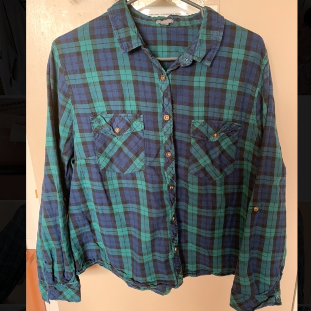 Charlotte Russe Blue/Green Plaid Button-up